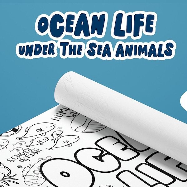 Big Sheetz Ocean Life Giant Coloring Page | Sea Animals Large Coloring Sheet or Table Cover | Paper Tablecloth for Birthday Parties | 24x36"