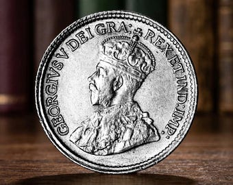 Moneda canadiense de 5 centavos de 1921, Jorge V, Colección de monedas canadienses raras, Monedas antiguas de Canadá con la hoja de arce, Monedas antiguas de colección para coleccionistas