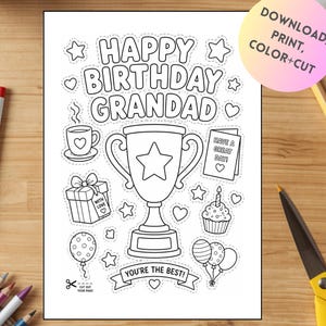 Instant custom gift for Grandad's Birthday Trophy cut-out craft Coloring Page: Kids Craft Activity (PDF Download)