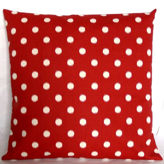 Items similar to Red Pillow Cover 18x18 or 20x20 inch Ikat Polka Dot