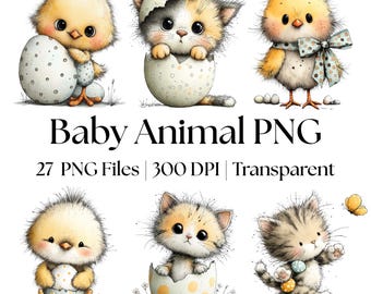 Watercolor Baby Animals PNG Bundle | Nursery Woodland Clipart (Digital Download)
