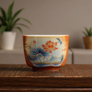 Keramisk lotus-tekopp, handmålad trollslända, asiatisk keramik, present till Gongfu-teälskare