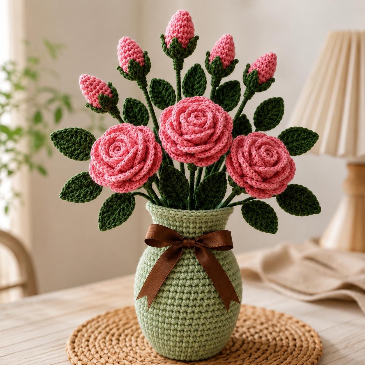 Pink Crochet Rose Bouquet