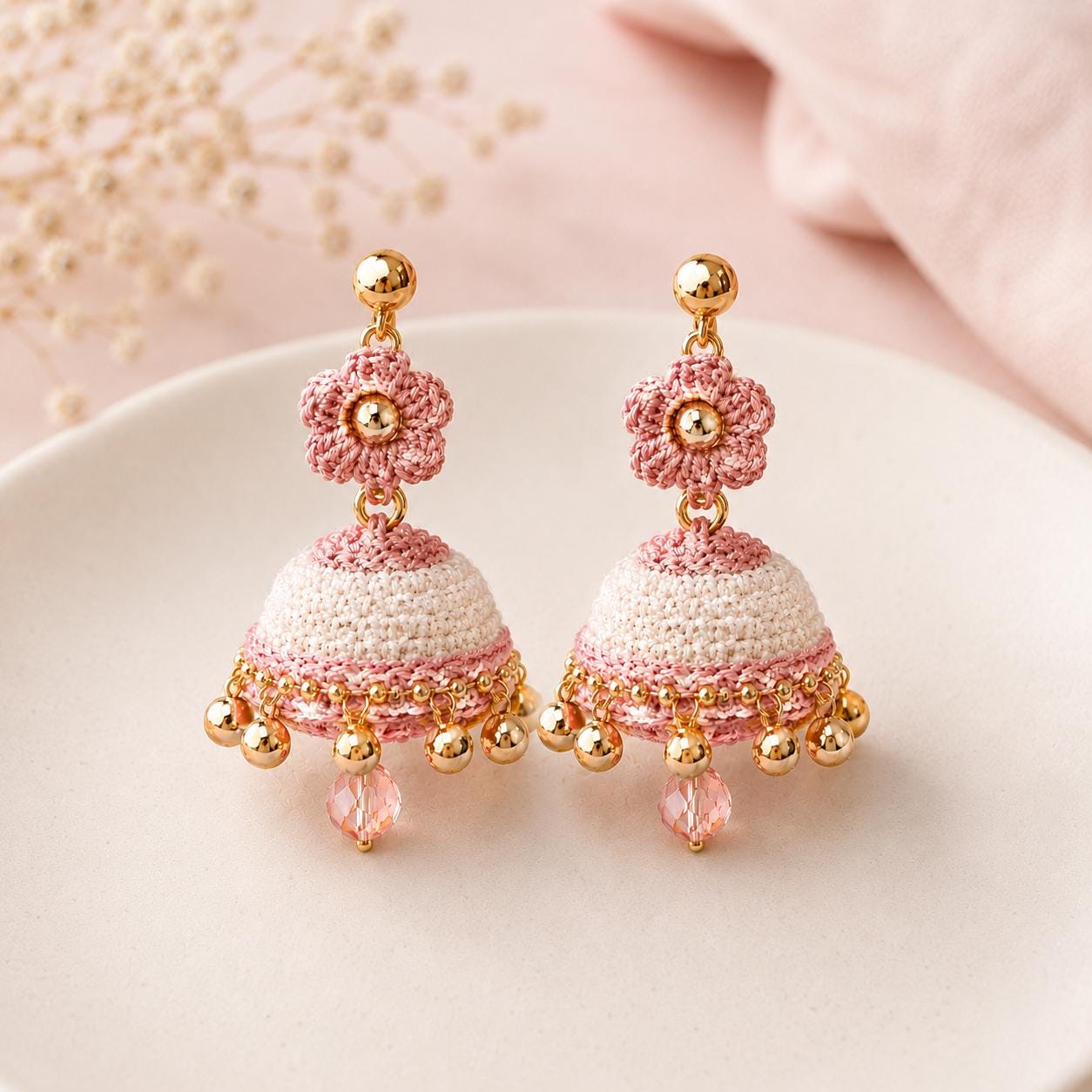 Blush Blossom Jhumka Floral Earrings Tutorial