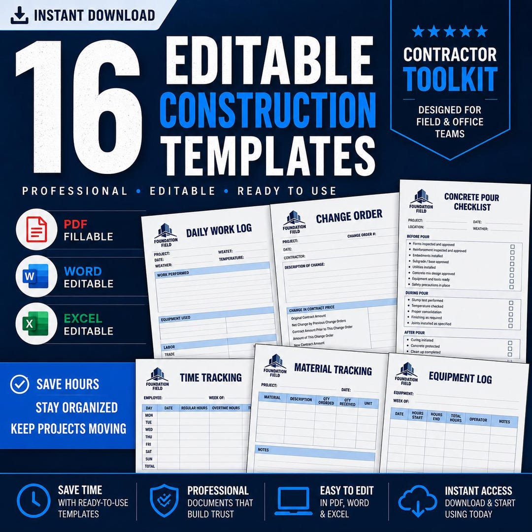 16 Editable Construction Templates Bundle | Contractor Forms (PDF, Word ...