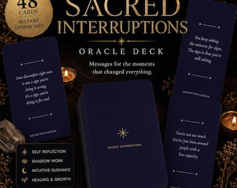 Heilige onderbrekingen | Digitale orakelkaarten | Afdrukbaar op tarot geïnspireerd begeleidingsdeck | Interactieve webapp