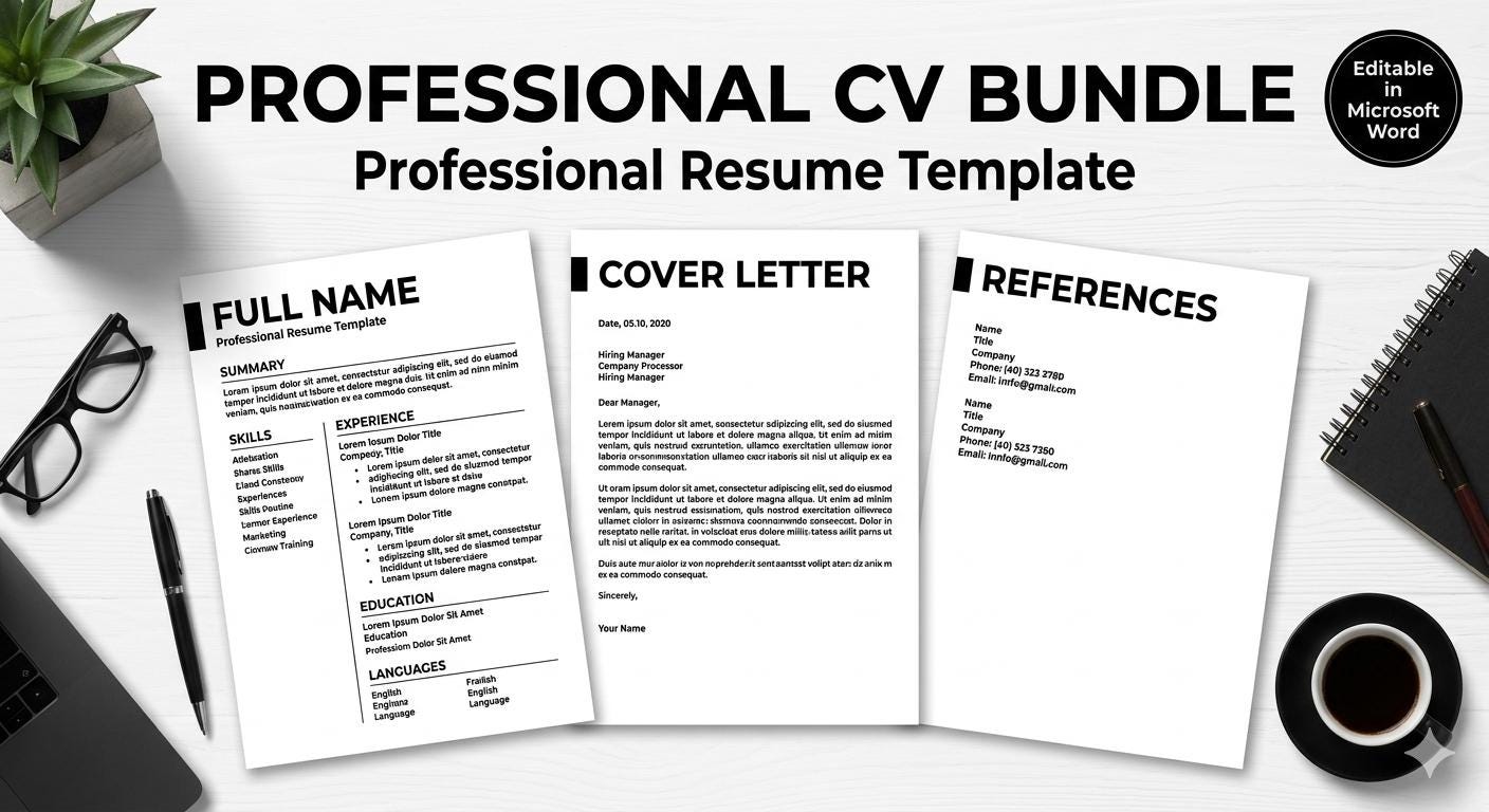 ATS Resume Template, Modern CV for Word, Professional Cover Letter ...
