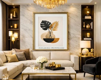 Moderne botanische vaasprint, minimalistisch blad abstract kunstwerk (digitale download)