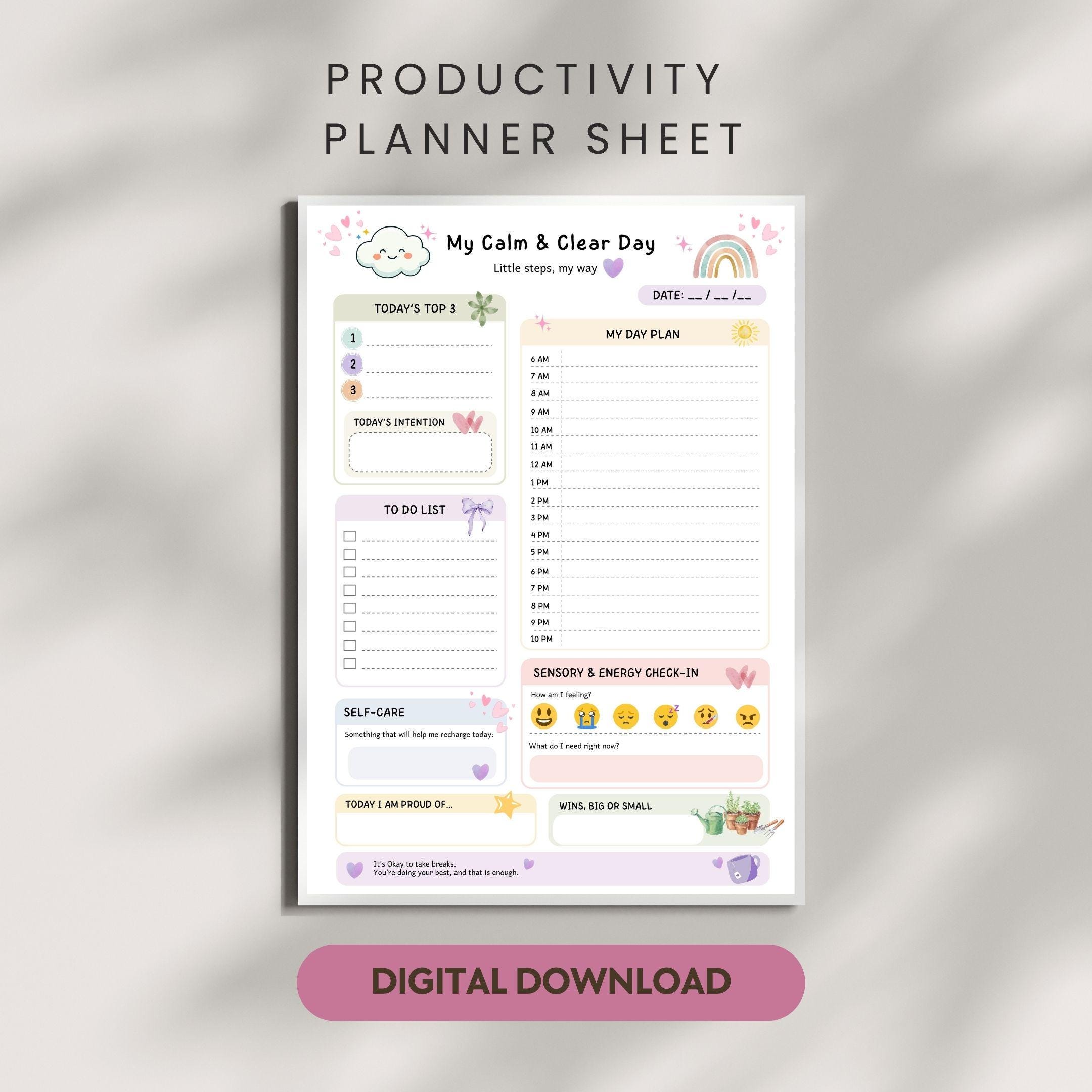 Productivity Planner Sheet Printable – Daily Focus Planner – Student ...
