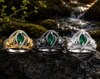 Anello in argento sterling di Barahir, anello del serpente Elessar, anello con pietra di smeraldo, gioielli fantasy medievali per uomo e donna