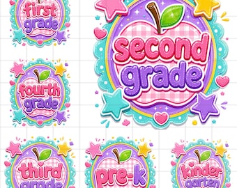 Pacote de PNGs de maçãs para professoras preppy, PNG de listras xadrez rosa, design para pré-escola ao quarto ano, PNG de volta às aulas, PNG de primeiro dia de aula