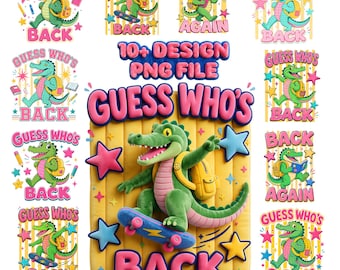 PAQUETE Alligator Back Again School png, Guess Who's Back Gator PNG, Primer día de clases Maestro PNG, Diseño de maestro de jardín de infantes Escuela retro