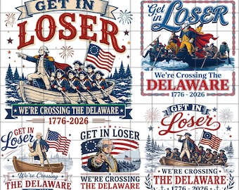 PAQUETE png Sube, perdedor, estamos cruzando el Delaware Meme, archivo divertido del 4 de julio, Día de la Independencia de EE. UU., descarga de historia revolucionaria