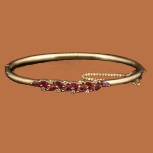 6 CT Marquise Lab Created Ruby Bangle Bracelet, 14K Gold Plated Sterling Silver