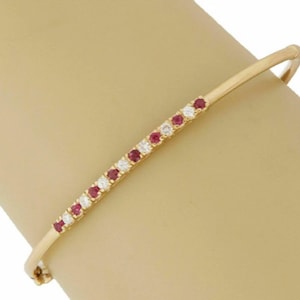 14K Gold Plated Sterling Silver Bangle Bracelet with 4.2ct Round Ruby (7" Inches)