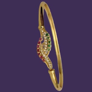 Lab Ruby Emerald Bangle Bracelet, 14K Gold Plated Sterling Silver