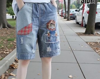 Baggy Denim Shorts | Printed Wide Leg Jorts | Daily Wear | Harajuku Streetwear Style
