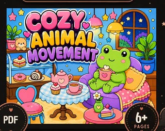 Cozy Animal Coloring Pages, Kawaii Hygge Scenes, Relaxing PDF (6+ Pages)