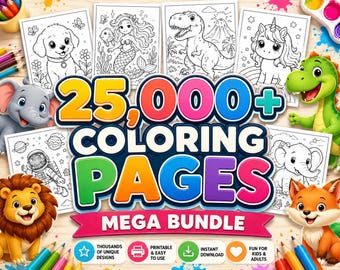 25000+ Coloring pages mega bundle | printable coloring book png pdf | Commercial Use | PLR MRR | Instant Download