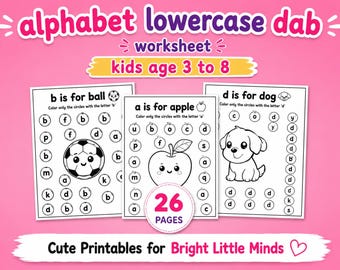 Alphabet Lowercase Dab Worksheets for Preschool & Kindergarten Kids | ABC Dot Marker Printable  | Letter Find | A-Z ABC Alphabet | PDF
