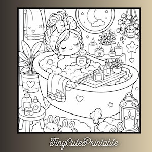 Cozy Girl Moments Coloring Book, Kawaii Self-Care Relaxation Art (PDF Download) image 4