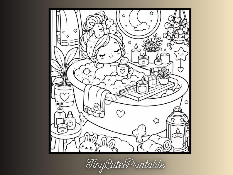 Cozy Girl Moments Coloring Book, Kawaii Self-Care Relaxation Art (PDF Download) image 4