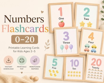 Numbers 1-20 Flash Cards Printable | Preschool Learning | Home Counting Activity | Toddler Math Flashcards | Kindergarten Printable | PDF