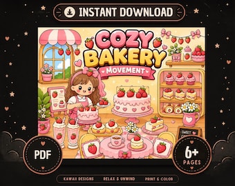 Cozy Bakery Coloring Book, Kawaii Dessert Pages, Relaxing Activity (PDF Download)