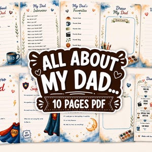All About My Dad Printable Bundle, Father Interview Worksheet, Kids Gift for Dad, Hero Activity Book, Fill In The Blank, Instant Download