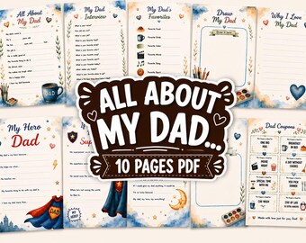 All About My Dad Printable Bundle, Father Interview Worksheet, Kids Gift for Dad, Hero Activity Book, Fill In The Blank, Instant Download