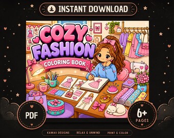 Kawaii Fashion Coloring Book for Teens, Cozy Self-Care Activity (PDF Download)