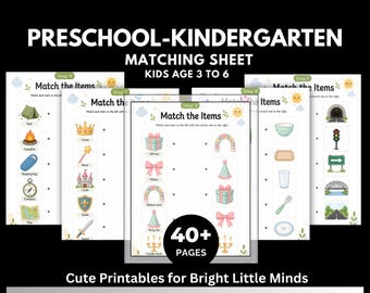 Printable Matching Worksheets, Kindergarten Learning  Activity, Match the Picture, Educational Pages, Homeschool , Busy book, 40+ PDF