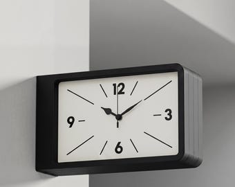 Dubbelzijdige minimalistische stationsklok, haluurwerk uit het midden van de eeuw, modern kantoordecor