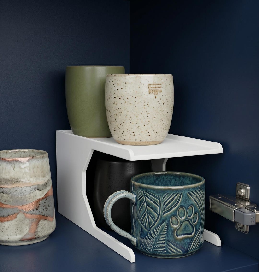 3D Printed Mug Organizer Shelf Riser | Stackable Kitchen Cup Storage ...