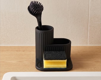 Porte-éponge cannelé pour évier de cuisine, porte-éponge moderne, organisateur auto-drainant, pot à brosses, plateau à savon