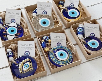 Evil Eye Wall Hanging, Greek Protection Decor, Handmade Glass Bead Talisman