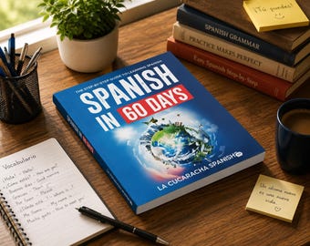 Spanish In 60 Days Book – Beginner Language Learning Plan, Grammar Vocabulary Guide