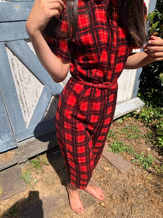 50s red plaid jumpsuit flannel pretty special teen