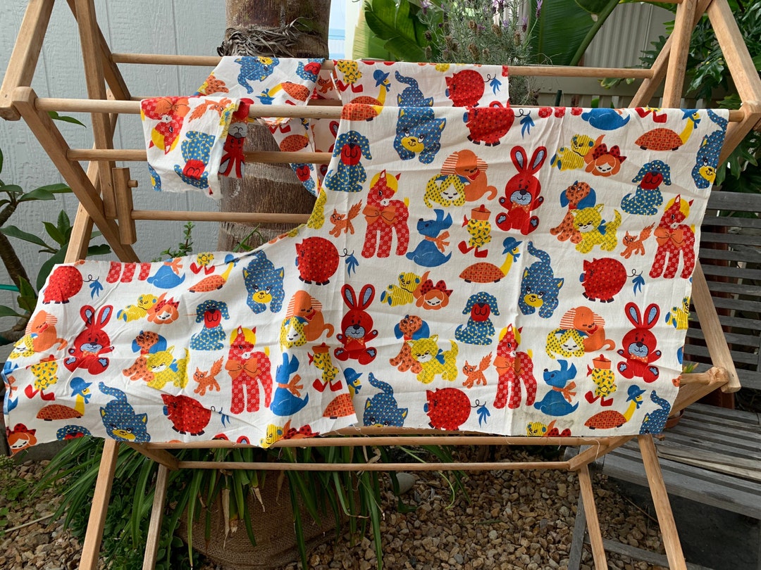 50s Vintage Cotton Fabric Juvenile Baby Animals Quilting Etsy