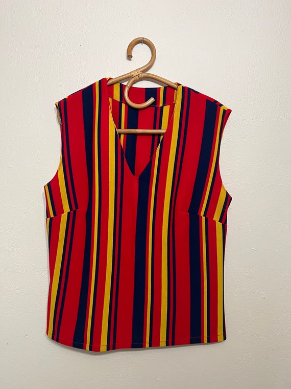 Groovy Vintage vest pullover V neck stretch knit - image 2