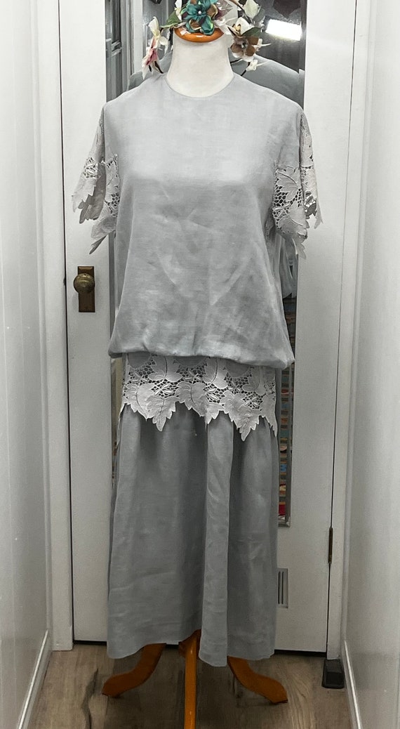 Victorian Dress Linen and Battenberg lace drop wai