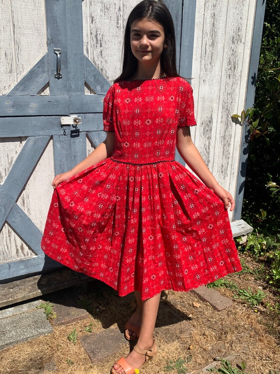 50s red bandana dress