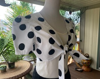 Summer halter top black and white handmade vintage fabric