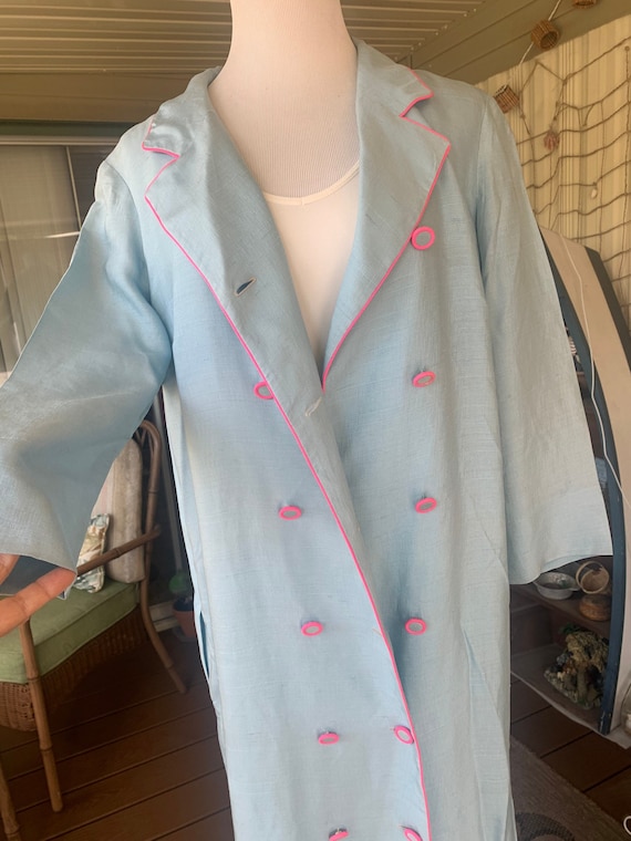 Vintage Japanese  silk robe blue & neon pink doub… - image 3