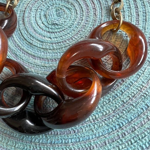 Vintage Chunky tortoise shell necklace chain faux