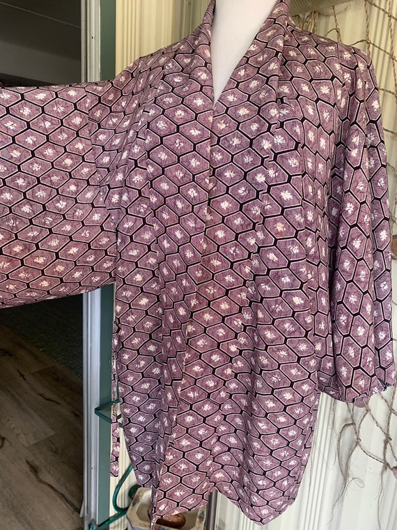 Vintage Japanese Silk Haori Jacket, Kimono purple… - image 1