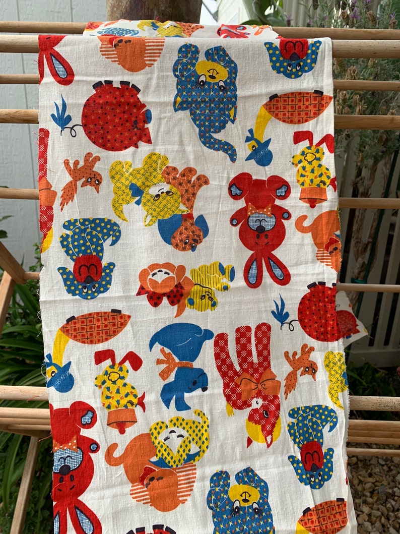 50s Vintage Cotton Fabric Juvenile Baby Animals Quilting Etsy