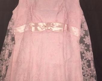 1960s wedding party pink satin n lace gown