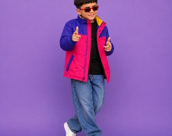 Jaqueta puffer infantil Oliver Tree com blocos de cores dos anos 90 | Corta-vento estilo rave vintage