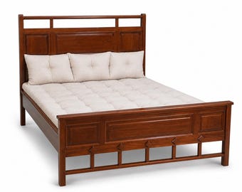 Handcrafted Solid Wood Bed Frame, Carved Diamond Design, Rustic Farmhouse Furniture